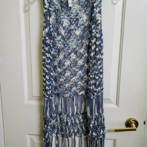 Blue Lace Boho Fringe Vest with Tassles XS
